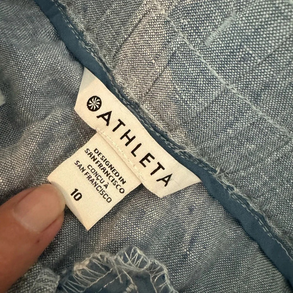 ATHLETA Cabo Linen Summer Resort Jogger Pants Chambray Blue Comfy Size 10 - Picture 10 of 11